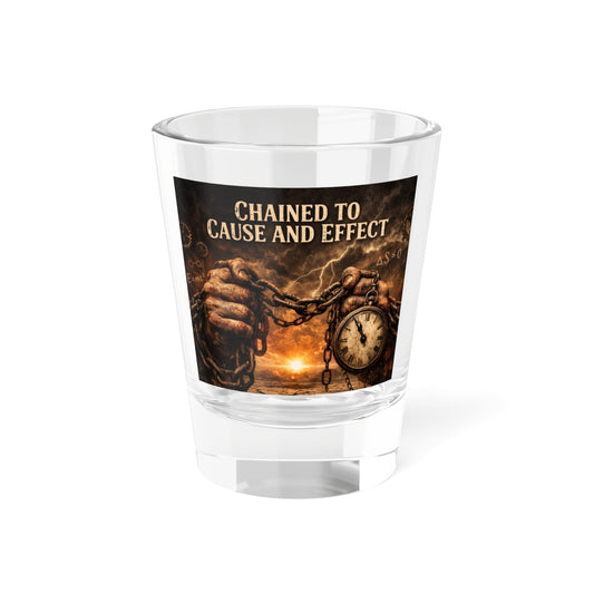 Shot Glass — "Chained to Cause and Effect" Vintage Chains & Pocket Watch Design