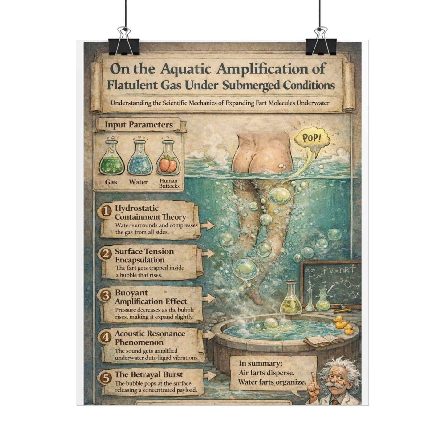 Rolled Poster — 'Aquatic Amplification of Flatulent Gas' Scientific Humor Art Print