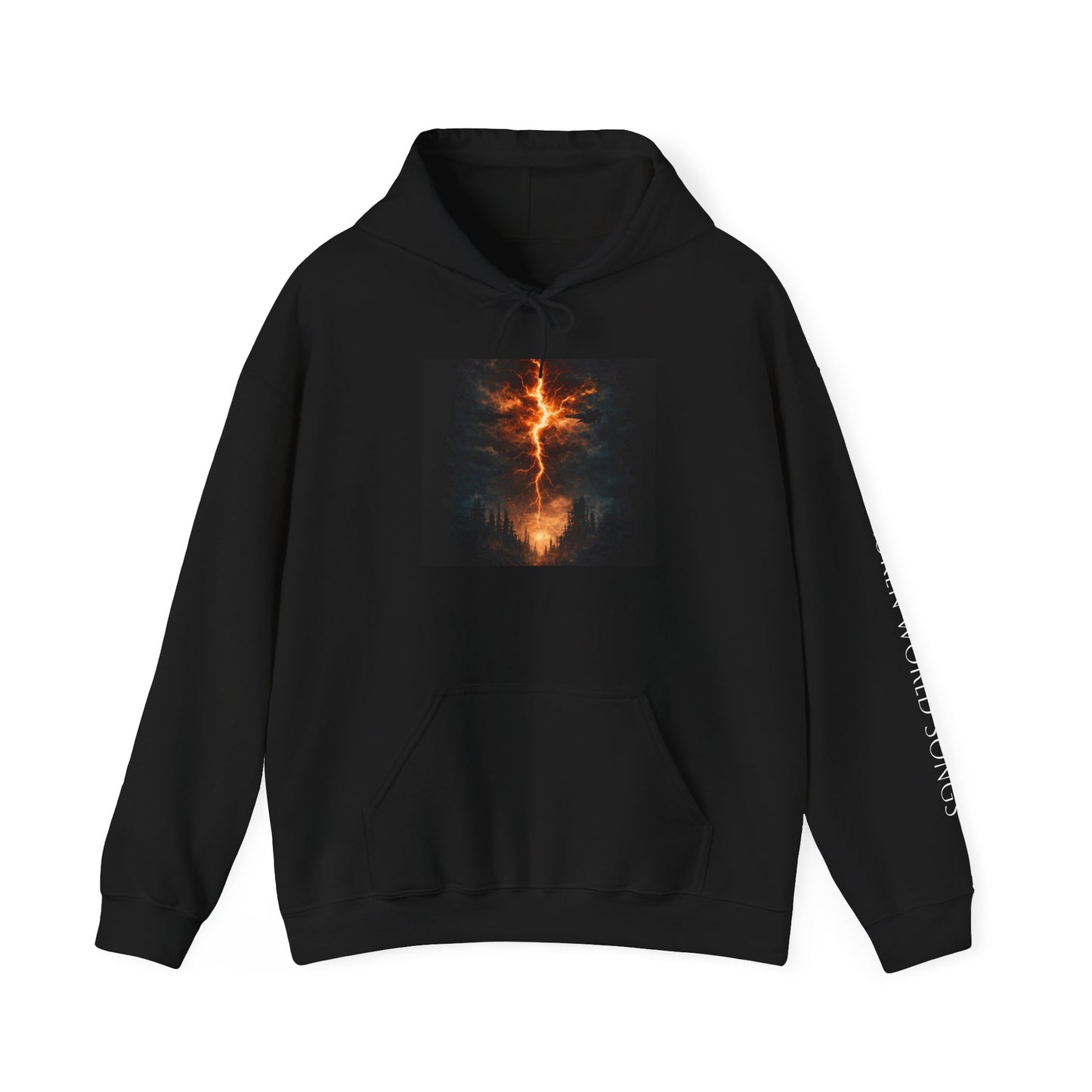 Lightning Cross Hoodie — Fiery Cross Graphic Pullover (Broken World Songs Sleeve)