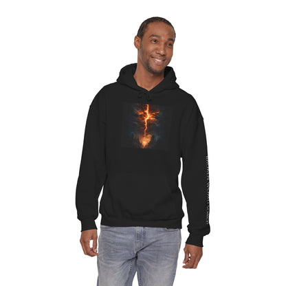 Lightning Cross Hoodie — Fiery Cross Graphic Pullover (Broken World Songs Sleeve)