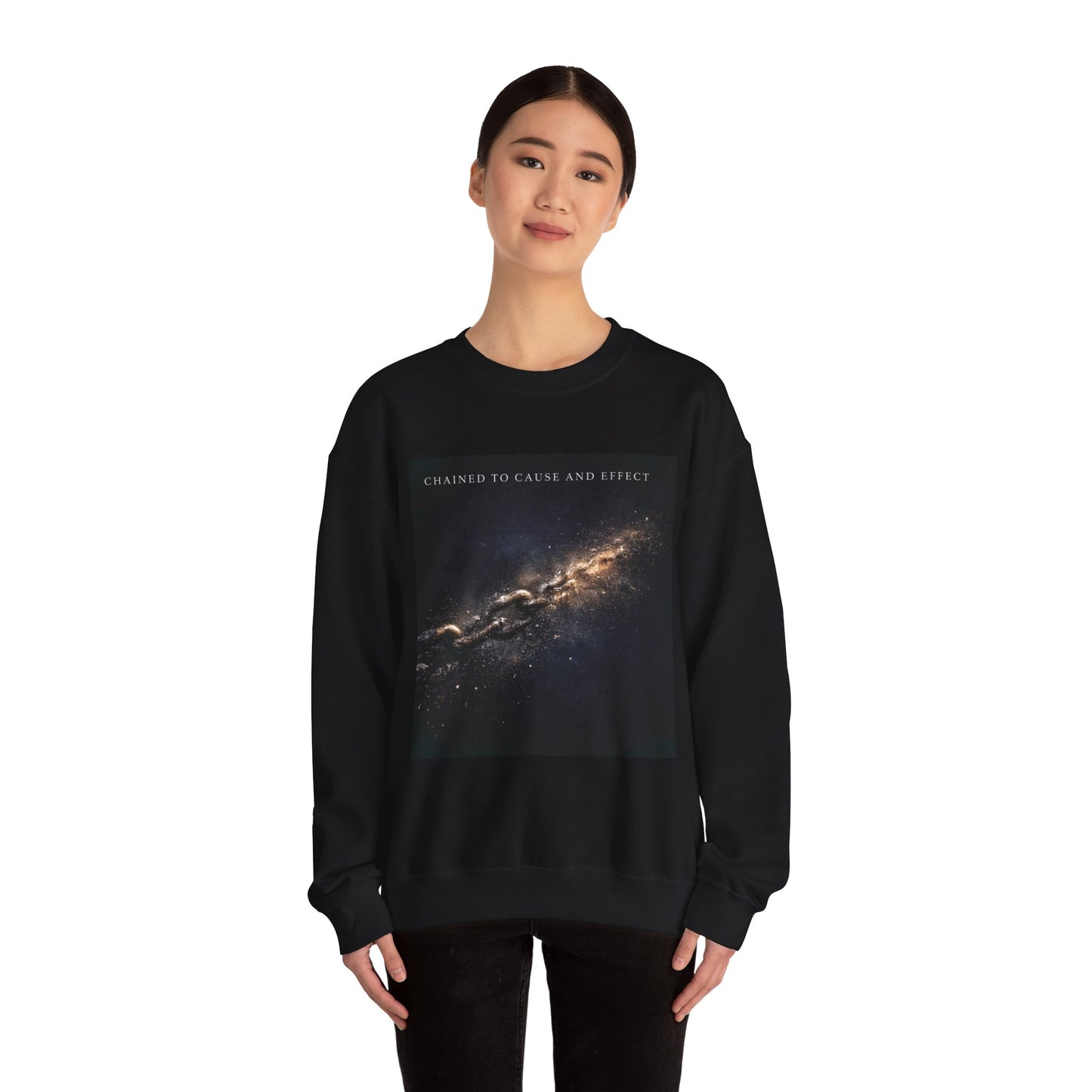 Galaxy Crewneck Sweatshirt — “Chained to Cause and Effect” Astral Graphic