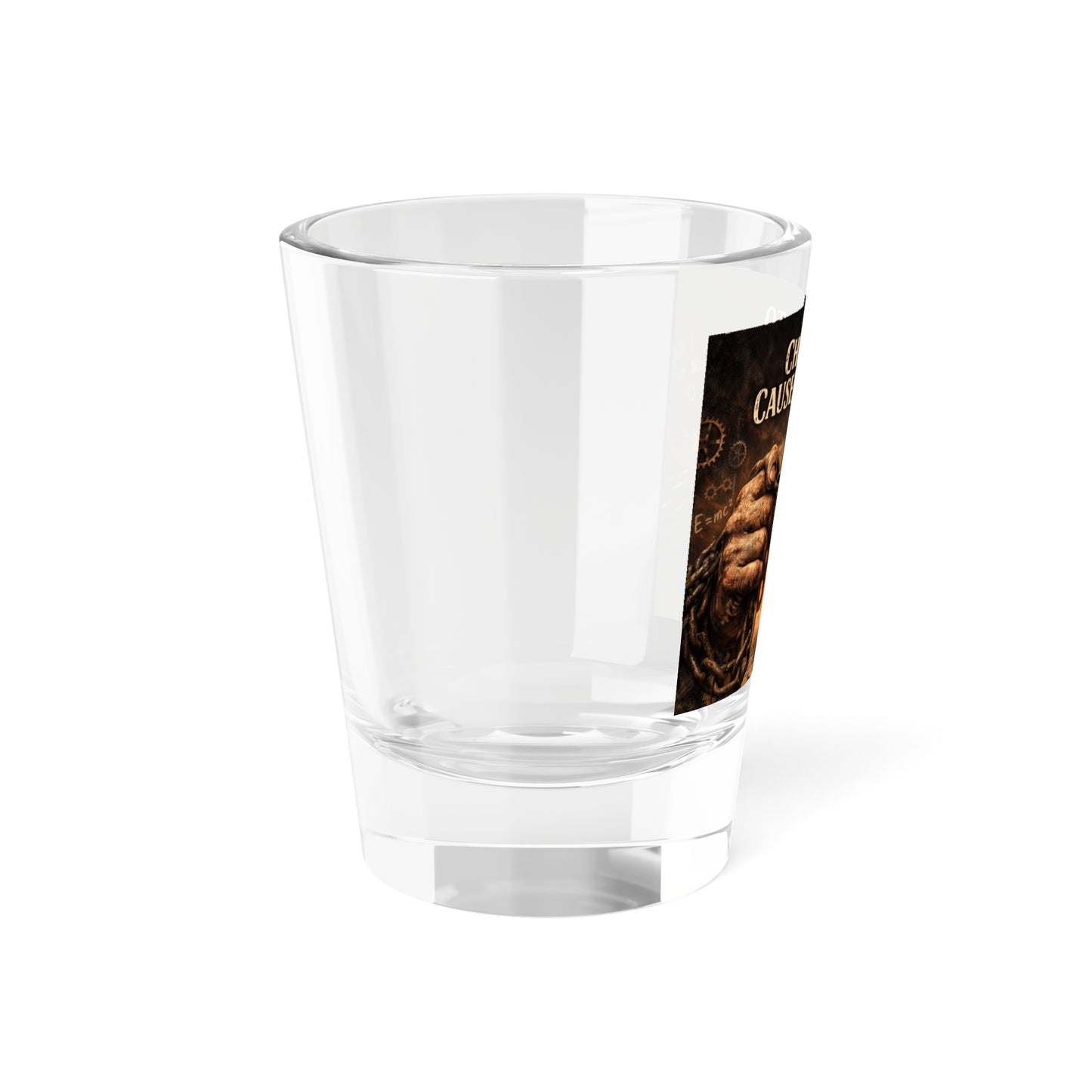 Shot Glass — "Chained to Cause and Effect" Vintage Chains & Pocket Watch Design